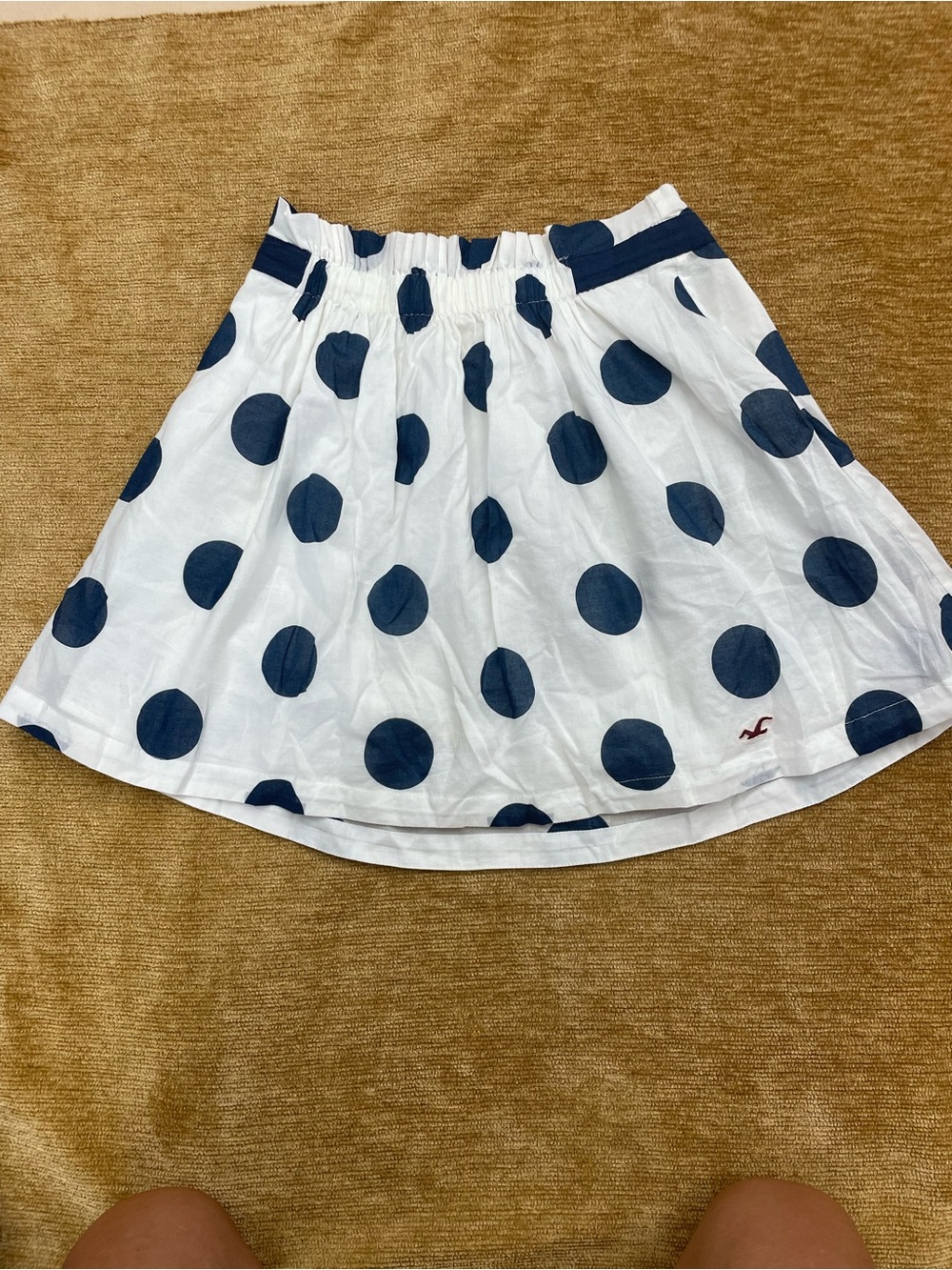 Hollister White Skirt with Navy Polka Dots, Flared A-Line, lined, size medium